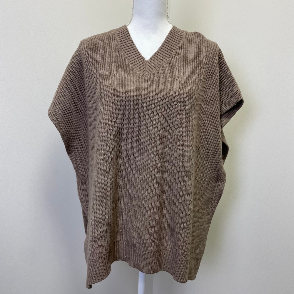 J. Jill Taupe Brown V-Neck Knit Poncho Sweater Oversized S-L Fall Cabincore